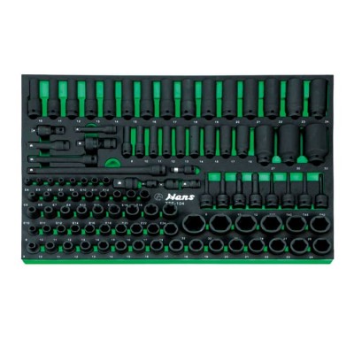 HANS TOOLS TTF-104 3/8-1/2 ВЛОЖКИ УДАРНИ КЪСИ И ДЪЛБОКИ ЗА КОЛИЧКА В МЕК ПАНЕЛ КОМПЛЕКТ