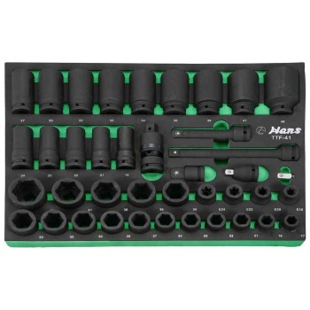 HANS TOOLS TTF-41 КОМПЛЕКТ УДАРНИ ВЛОЖКИ 3/4 КЪСИ И ДЪЛБОКИ 41 ЧАСТИ